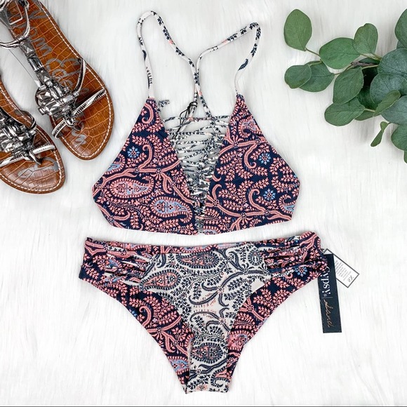Gypsy 05 Anthropologie High Neckline Bikini Neapolitan Paisley Print Size XS - Picture 14 of 14